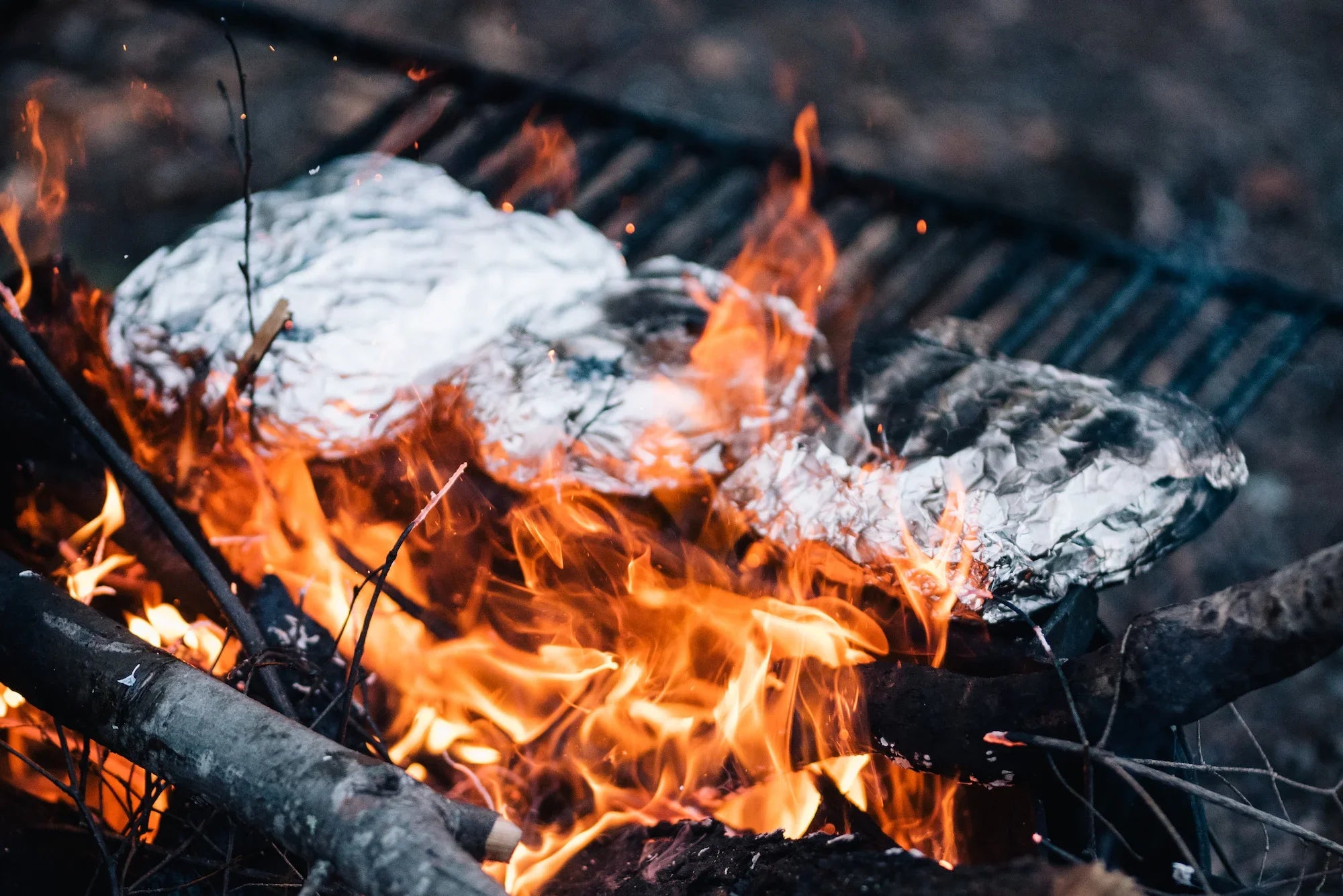 Image of food over an open fire for camping
