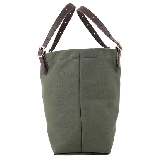 Market Tote in Olive Drab with adjustable premium leather handles, made of rugged 15oz canvas for long-lasting outdoor use and durability.
