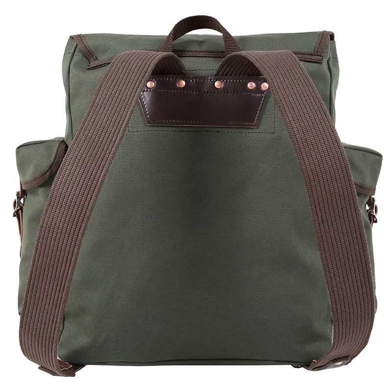 Wanderer backpack in Olive Drab with rugged canvas and leather reinforcements, designed for durable outdoor use and adventure-ready performance.
