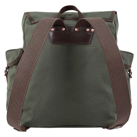 Wanderer backpack in Olive Drab with rugged canvas and leather reinforcements, designed for durable outdoor use and adventure-ready performance.