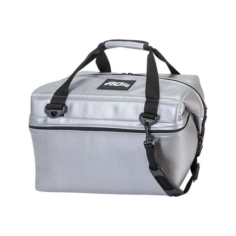AO Carbon Cooler -24 Pack in silver with white background