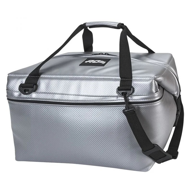 AO Carbon Cooler - 48 Pack in silver with a white background