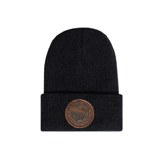 Black infant logo beanie on a white background