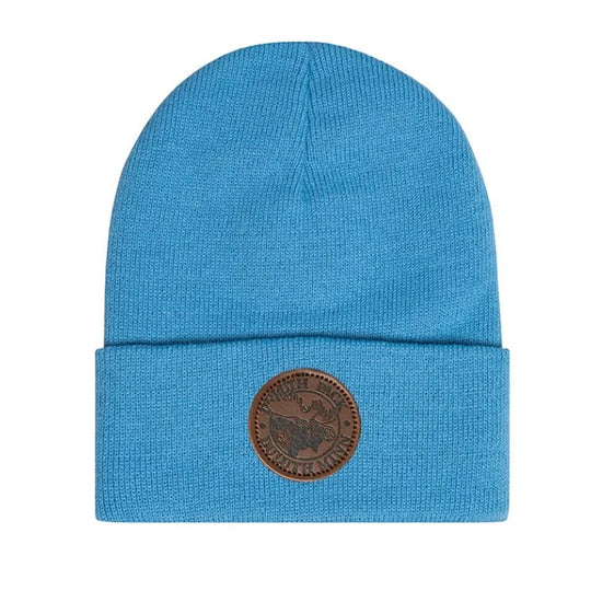 Duluth Pack Logo Beanie in Carolina Blue with a white background