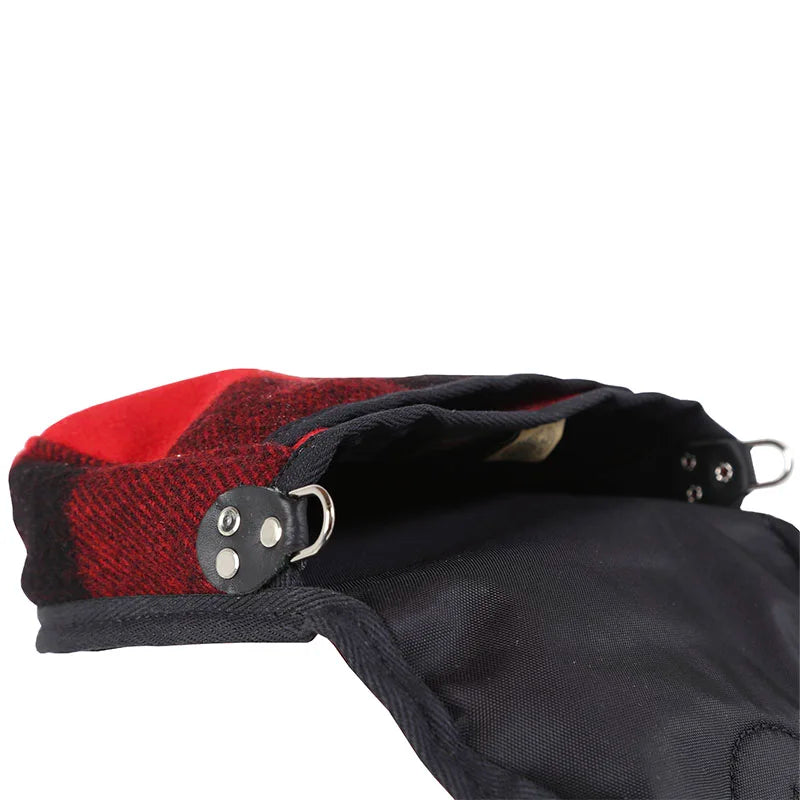 Classic Wool Small Shell Purse in red and black wool with durable canvas interior, showcasing rugged craftsmanship for outdoor use from Duluth Pack.