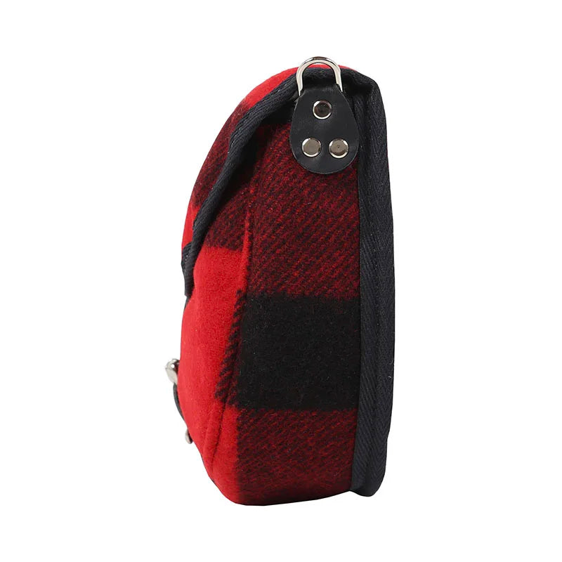 Classic Wool Small Shell Purse in red and black wool plaid, showcasing durable craftsmanship and rugged outdoor style from Duluth Pack.