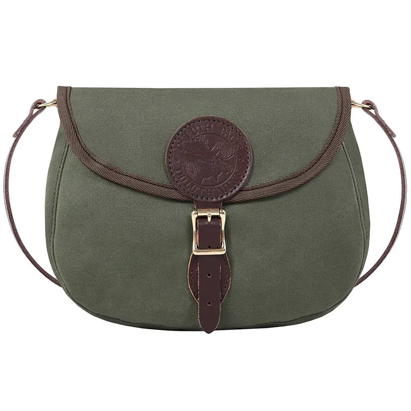 Medium Shell Purse in Olive Drab with Antique Brass hardware, handmade canvas and leather craftsmanship by Duluth Pack for durable outdoor use.