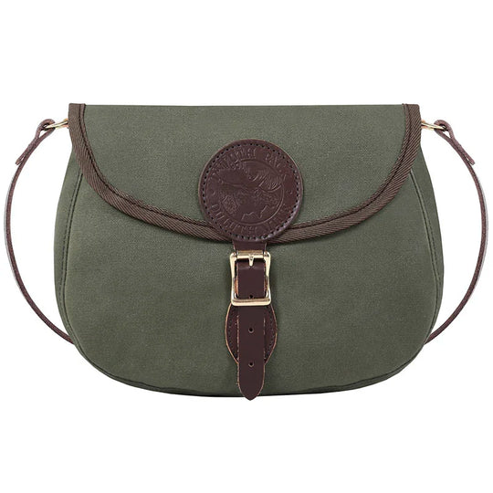 Medium Shell Purse in Olive Drab with Antique Brass hardware, handmade canvas and leather craftsmanship by Duluth Pack for durable outdoor use.