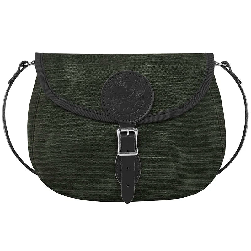 Medium Shell Purse in Olive Drab with black leather accents by Duluth Pack, handcrafted from durable canvas for rugged outdoor use and timeless heritage style.