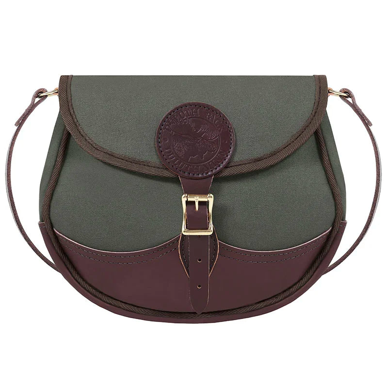 Deluxe Medium Shell Purse in Olive Drab featuring adjustable premium leather strap and durable canvas, crafted by Duluth Pack for rugged outdoor use.