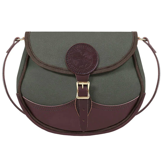 Deluxe Medium Shell Purse in Olive Drab featuring adjustable premium leather strap and durable canvas, crafted by Duluth Pack for rugged outdoor use.