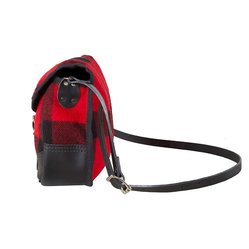 Deluxe Medium Classic Wool Shell Purse with timeless wool exterior and premium leather adjustable strap, designed for rugged outdoor use and lasting durability.