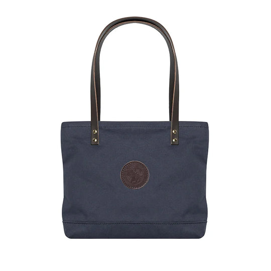 Lakewalk Tote in navy with leather riveted handles, featuring a durable canvas build and classic design perfect for everyday use by Duluth Pack.