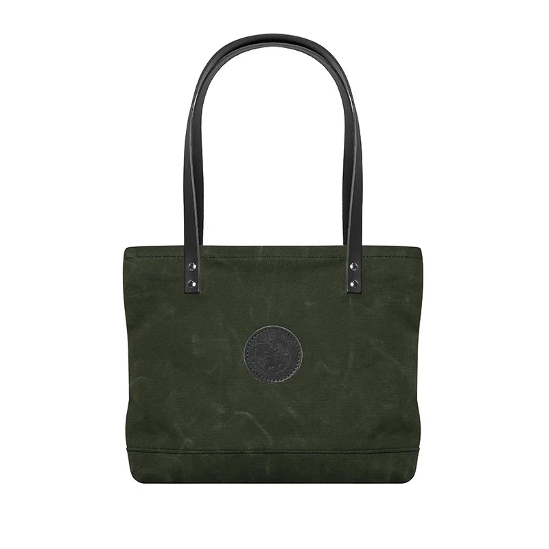 Lakewalk Tote in Olive Drab with riveted handles, featuring durable waxed canvas and a timeless design perfect for everyday outdoor use by Duluth Pack.