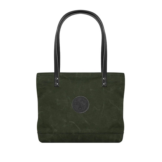 Lakewalk Tote in Olive Drab with riveted handles, featuring durable waxed canvas and a timeless design perfect for everyday outdoor use by Duluth Pack.
