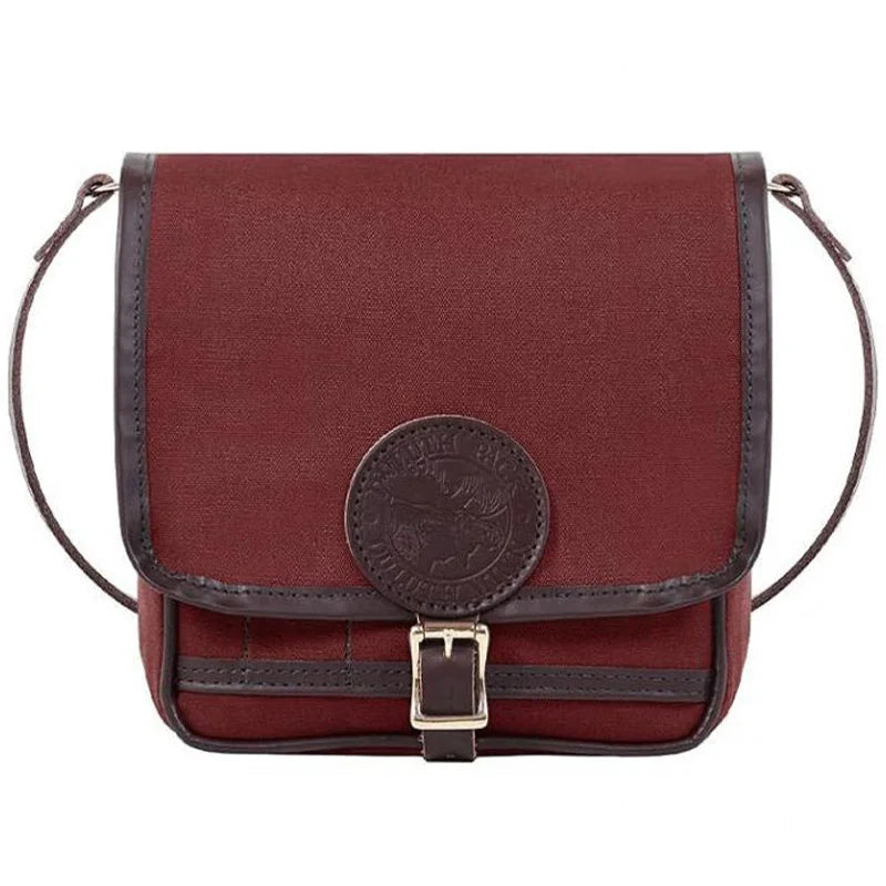 Mini Haversack Purse in burgundy canvas with premium leather accents and durable roller buckle, designed for everyday use and rugged outdoor durability.