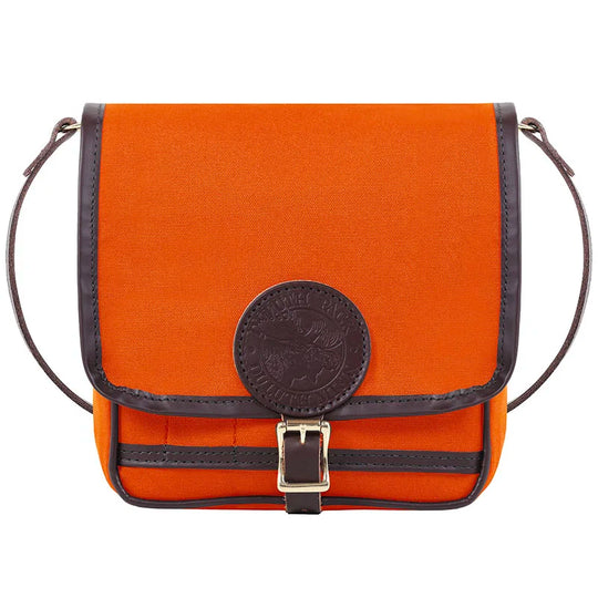 Mini Haversack Purse in vibrant orange with premium leather trim and brass buckle, perfect for everyday use and travel by Duluth Pack.
