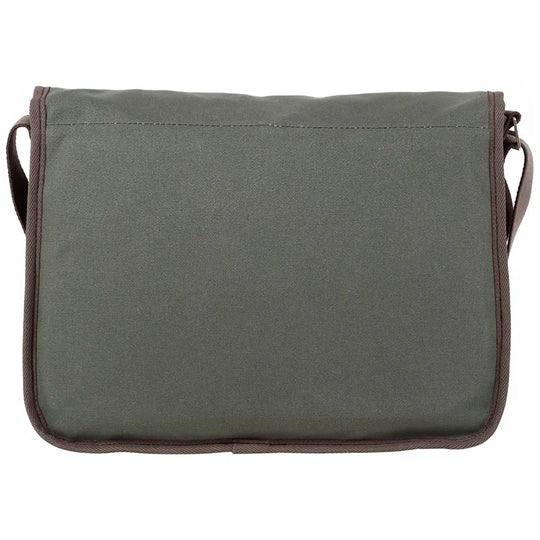 Deluxe Book Bag in olive drab with handmade leather trim and durable canvas construction, designed for rugged use by Duluth Pack.