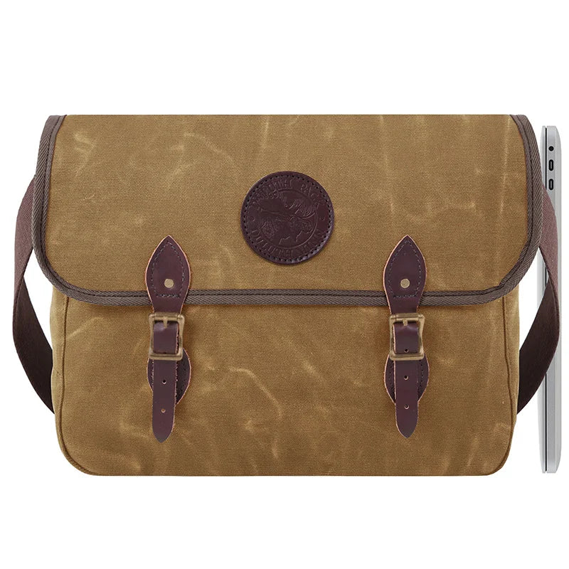 Laptop Book Bag in Waxed Khaki