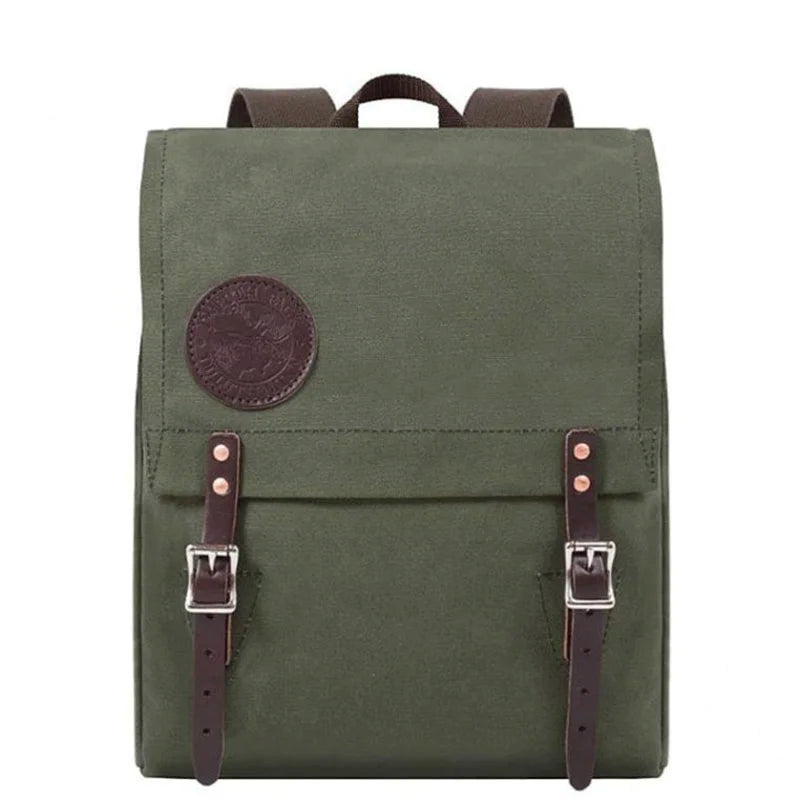 Ranger Pack in Olive Drab with rugged canvas and premium leather flap straps designed for durable outdoor adventures and long-lasting performance.