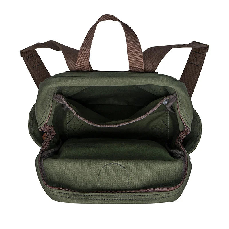 NEW Standard Backpack in Olive Drab with durable canvas construction, featuring an interior divider and spacious compartments for school or everyday outdoor use.