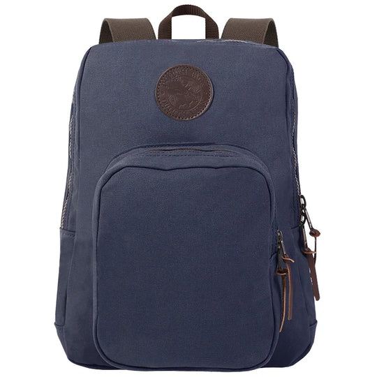 Large Standard Backpack in navy with sturdy canvas and leather accents designed for durable outdoor use by Duluth Pack.