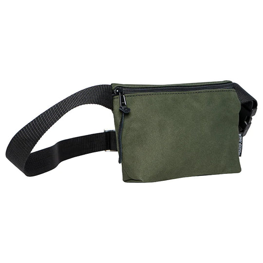 Mini Belt Bag in Olive Drab canvas with adjustable black strap, durable outdoor gear by Duluth Pack designed for carrying essentials with ease and rugged style.
