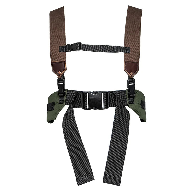 All Day Lumbar Pack strap system in olive drab with durable canvas and leather accents designed for secure, comfortable outdoor gear support by Duluth Pack.