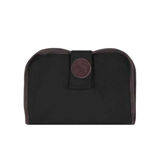 Pistol Cleaning Pad in black rugged 15-ounce canvas with leather trim, handcrafted by Duluth Pack for durable firearm care in outdoor settings.