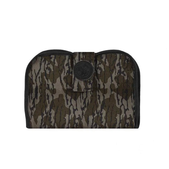 Pistol Cleaning Pad in Mossy Oak Bottomland Camo with rugged canvas construction, handcrafted for durable outdoor use by Duluth Pack.