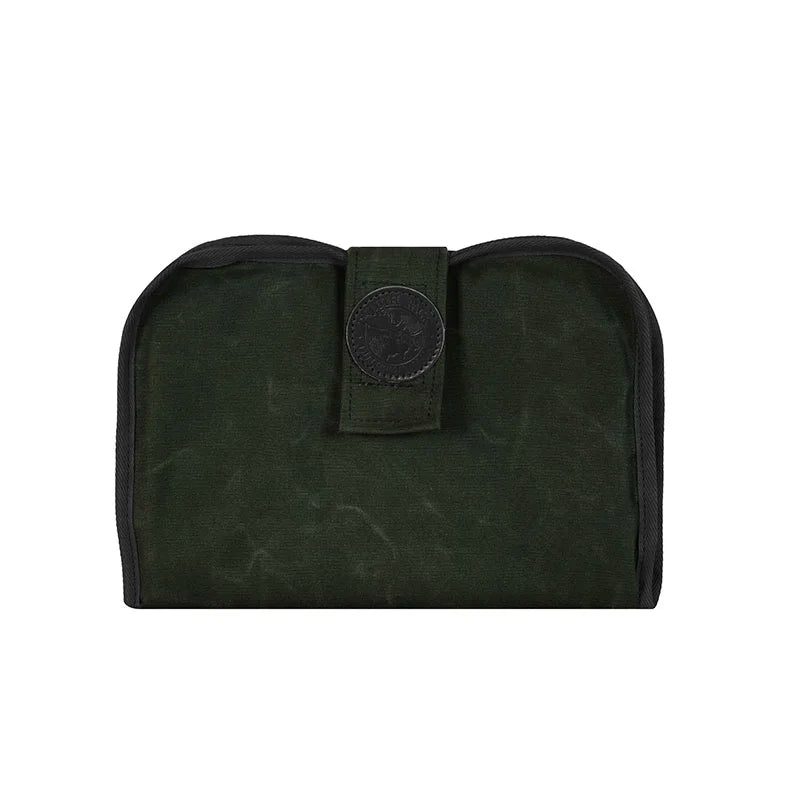 Pistol Cleaning Pad in waxed olive drab canvas with durable construction and secure closure, designed for rugged outdoor use and trusted craftsmanship.