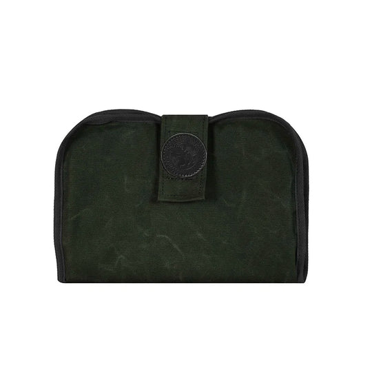Pistol Cleaning Pad in waxed olive drab canvas with durable construction and secure closure, designed for rugged outdoor use and trusted craftsmanship.