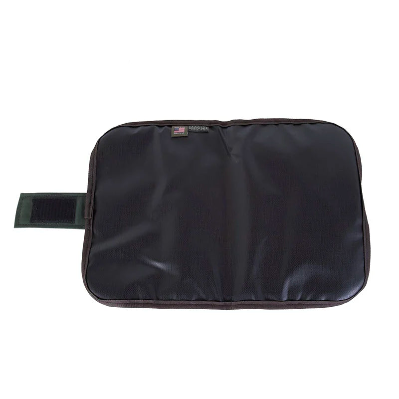 Pistol Cleaning Pad in black rugged 15-ounce canvas with built-in foam padding, designed for durable firearm care and outdoor shooting gear protection.