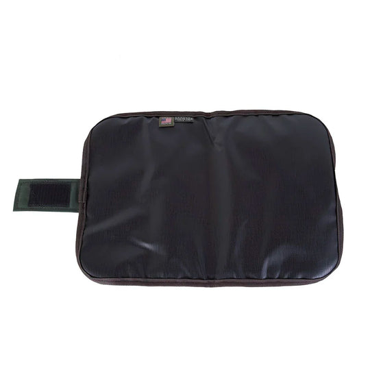 Pistol Cleaning Pad in black rugged 15-ounce canvas with built-in foam padding, designed for durable firearm care and outdoor shooting gear protection.