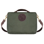 Mini Tackle Box in Olive Drab with removable cotton web shoulder strap and brass hardware, crafted for durable outdoor use and reliable gear storage.