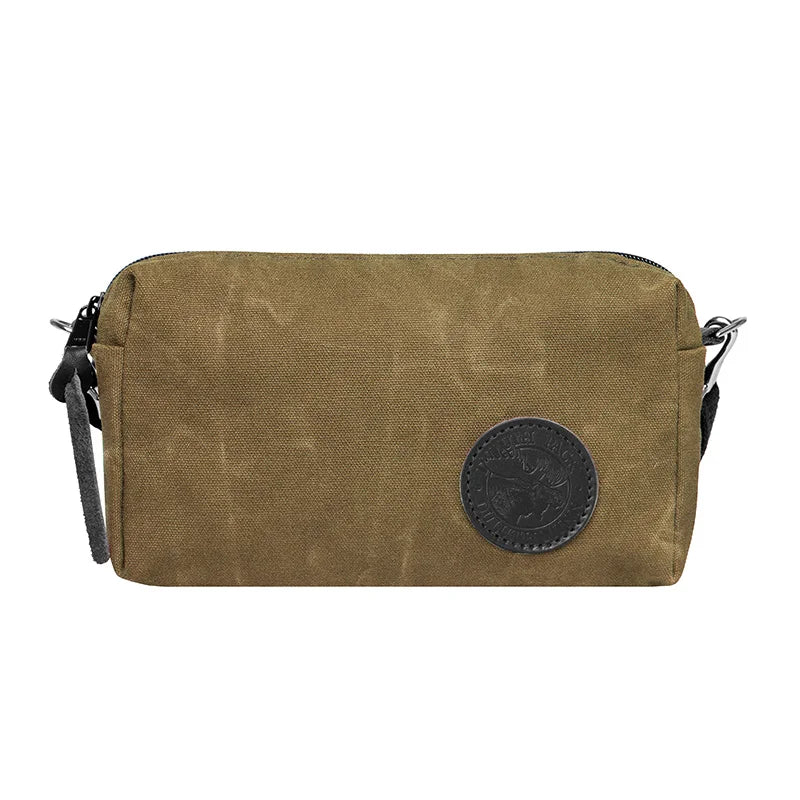Riverwalk Purse in waxed khaki canvas with leather accents, featuring rugged craftsmanship ideal for durable everyday outdoor use by Duluth Pack.