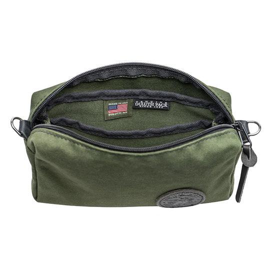 Riverwalk Purse in Olive Drab rugged 15 oz canvas with open main compartment showing interior canvas slip pocket, crafted for durable outdoor use