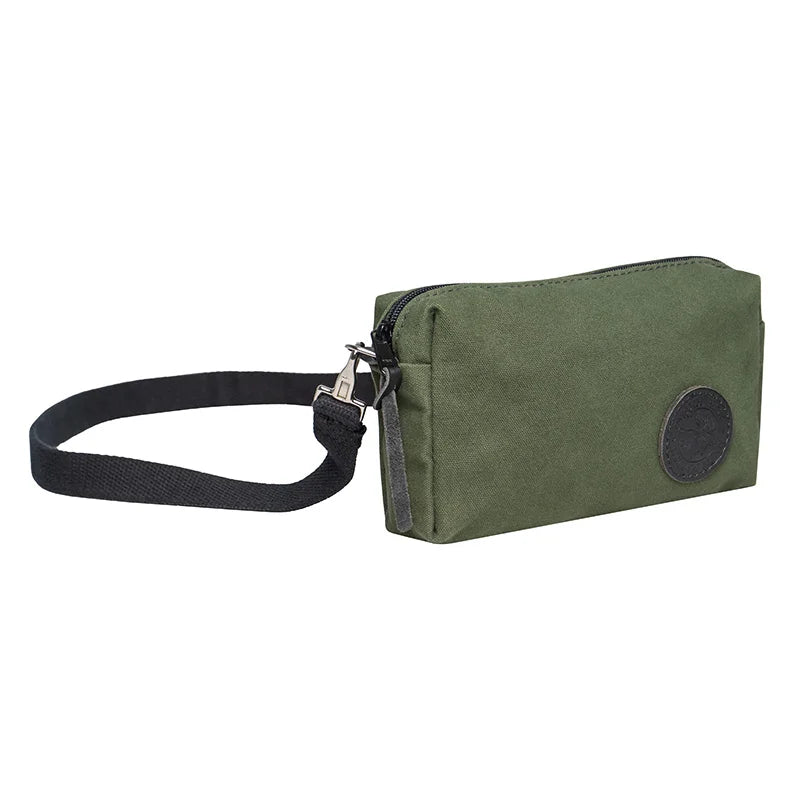 Riverwalk Purse in Olive Drab rugged 15 oz canvas with adjustable detachable black cotton web strap, designed for durable everyday outdoor use.