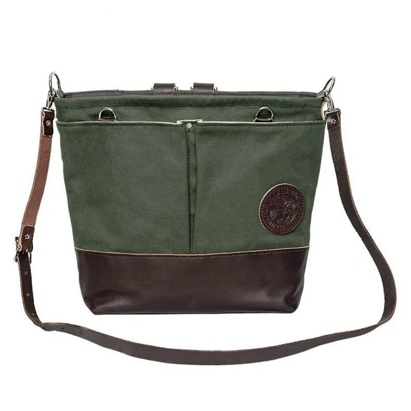 Convertible Jet-Setter Tote in Olive Drab Front with Strap Over the Shoulder