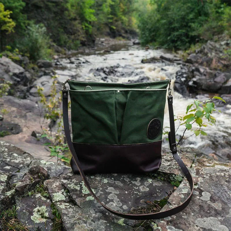 Convertible Jet-Setter Tote on rocks with strap showing
