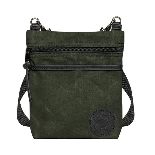 Signature Crossbody Purse in Olive Drab rugged canvas with adjustable cotton strap, designed for durable outdoor use and lasting craftsmanship.