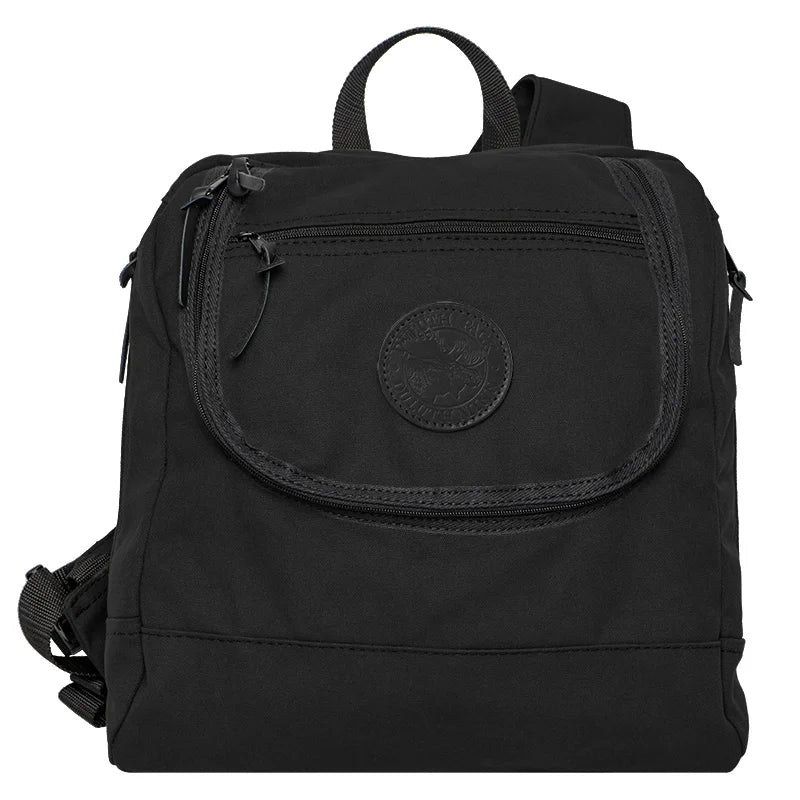 Blind Bag in black rugged canvas with multiple zipper pockets, designed for durable outdoor use and reliable performance by Duluth Pack.