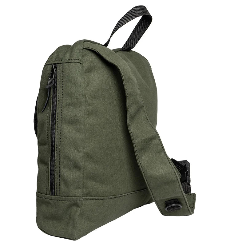 Blind Bag in Olive Drab with rugged canvas construction and side zipper pocket, designed by Duluth Pack for durable outdoor use and functional hunting gear.