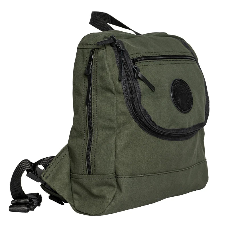 Blind Bag in Olive Drab rugged 15 oz. canvas with side zipper pockets, designed for functional outdoor use by Duluth Pack, perfect for hunting and camping.