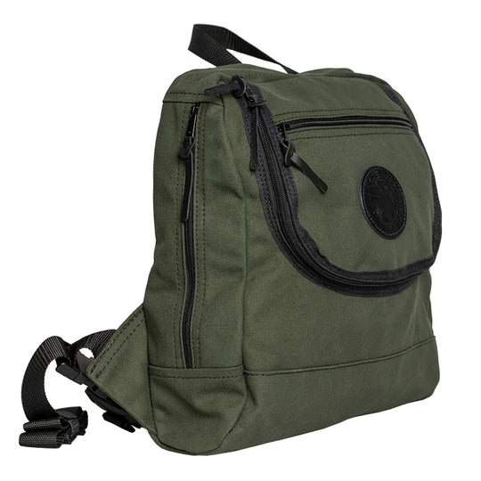 Blind Bag in Olive Drab rugged 15 oz. canvas with side zipper pockets, designed for functional outdoor use by Duluth Pack, perfect for hunting and camping.