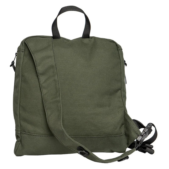 Blind Bag in Olive Drab rugged canvas with adjustable strap, designed for durable outdoor use and hunting by Duluth Pack.
