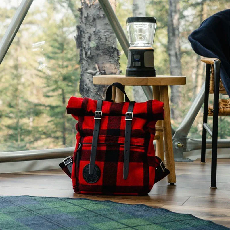 Classic Wool Roll-Top Scout Pack in Cabin with Lantern