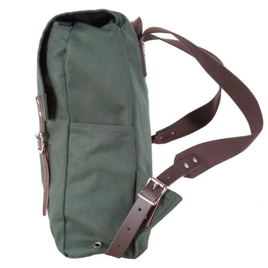 Laptop Scoutmaster in Olive Drab featuring handmade canvas and leather straps by Duluth Pack, designed for rugged outdoor use and lasting durability.