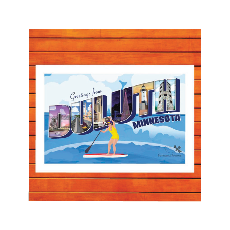 Bemused Creative Vintage Travel Greeting Card that says "Greetings From Duluth, Minnesota" on a white background.