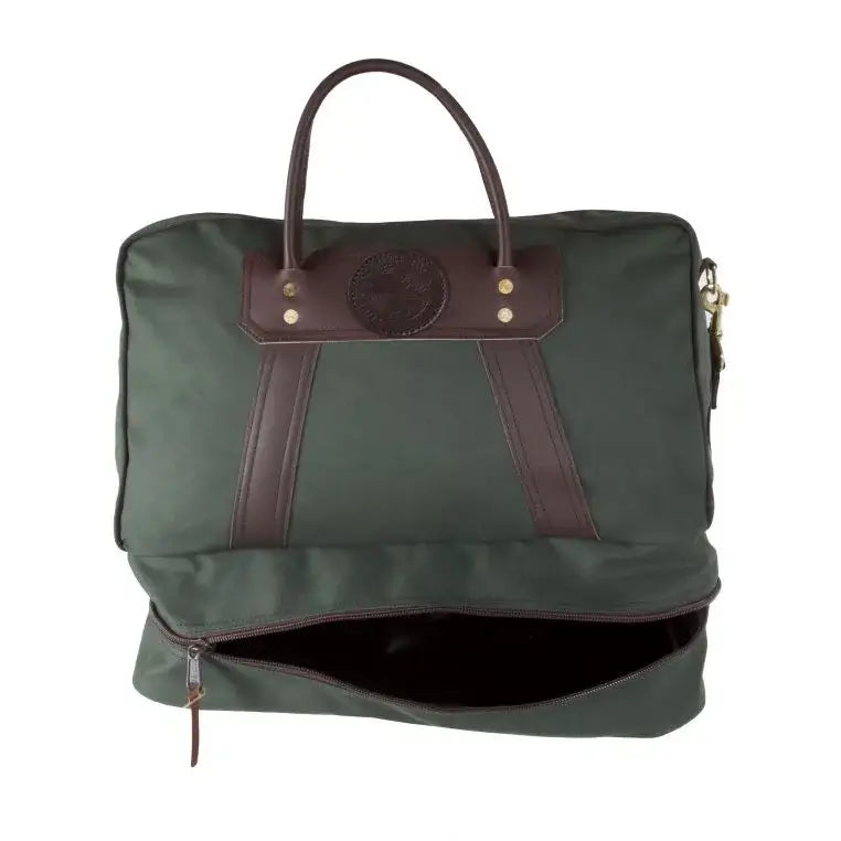 The Boot Duffel In Olive Drab Green Showing The Full-Zip Water Proof Boot Pocket Open On A White Background